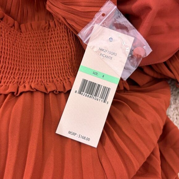 NWT Nanette Lepore Picante Dark Orange Pleated Mock Neck Sleeveless Midi Dress - Picture 8 of 9